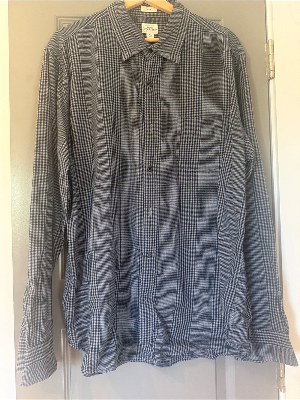 J Crew Mens Black and Gray Windowpane Button-Down Shirt